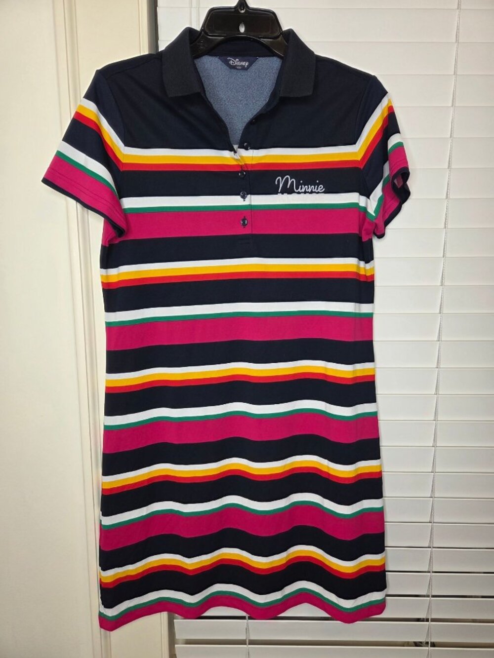 Womens Disney Minnie Mouse Polo Dress L Multicolor Striped Graphic Preppy